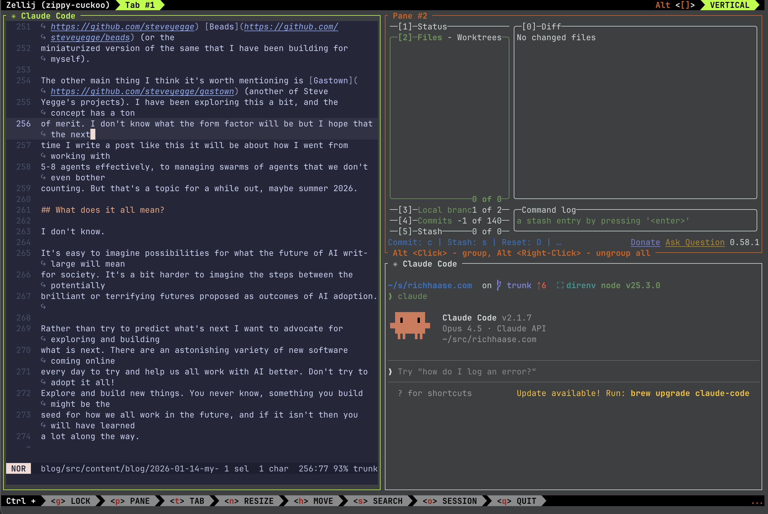 Editor-centric Zellij layout
